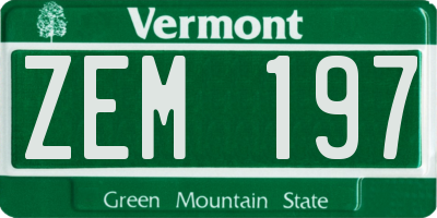 VT license plate ZEM197