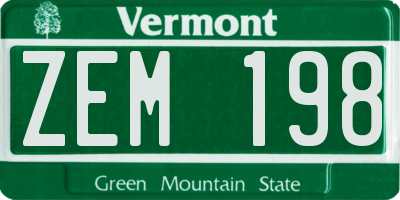 VT license plate ZEM198