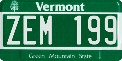 VT license plate ZEM199
