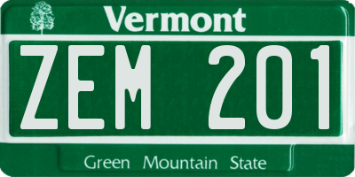 VT license plate ZEM201