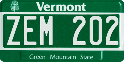 VT license plate ZEM202