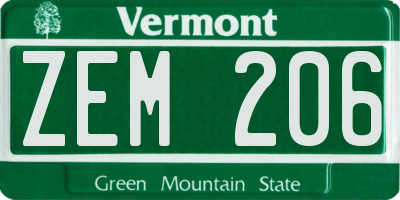 VT license plate ZEM206