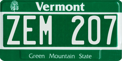 VT license plate ZEM207