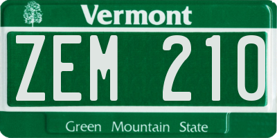 VT license plate ZEM210