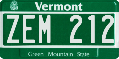 VT license plate ZEM212
