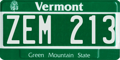 VT license plate ZEM213