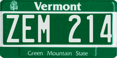 VT license plate ZEM214