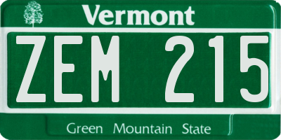 VT license plate ZEM215