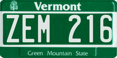 VT license plate ZEM216