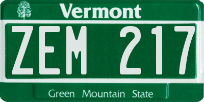 VT license plate ZEM217
