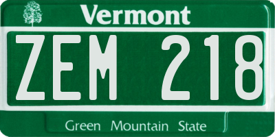 VT license plate ZEM218