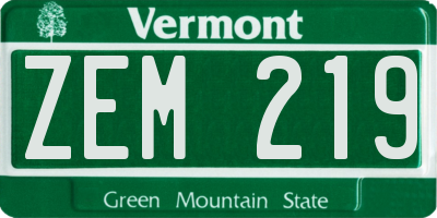 VT license plate ZEM219