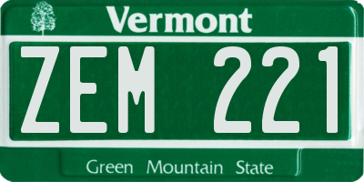 VT license plate ZEM221