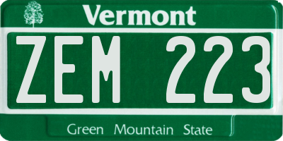 VT license plate ZEM223