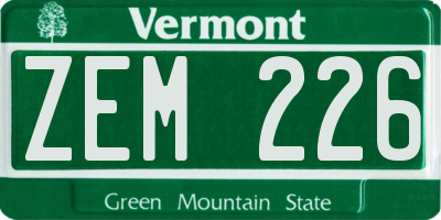 VT license plate ZEM226