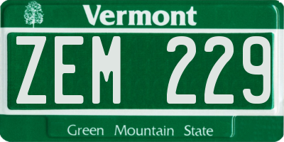 VT license plate ZEM229