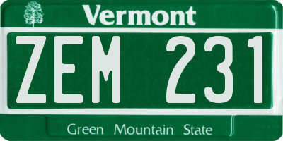 VT license plate ZEM231