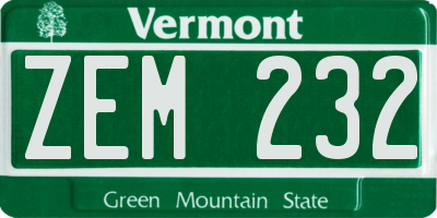 VT license plate ZEM232