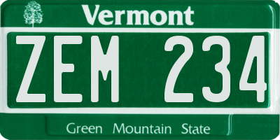 VT license plate ZEM234