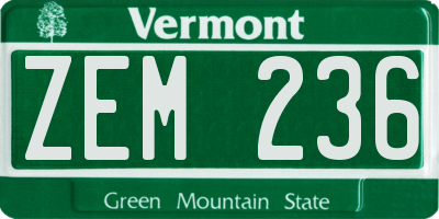 VT license plate ZEM236