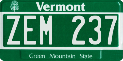 VT license plate ZEM237