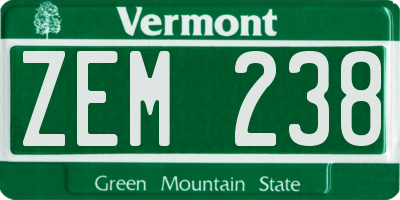 VT license plate ZEM238