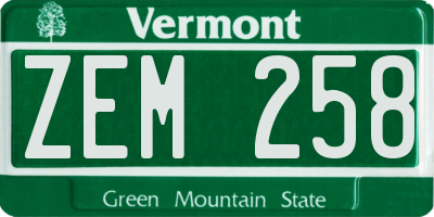 VT license plate ZEM258