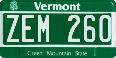 VT license plate ZEM260