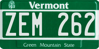 VT license plate ZEM262