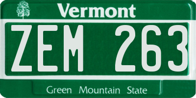 VT license plate ZEM263