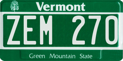 VT license plate ZEM270