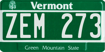 VT license plate ZEM273