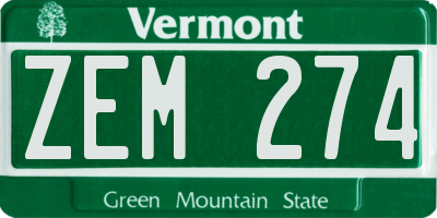 VT license plate ZEM274