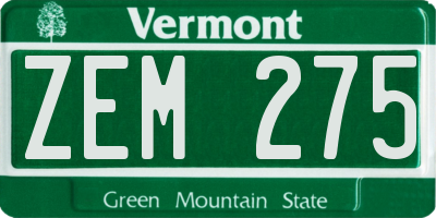 VT license plate ZEM275
