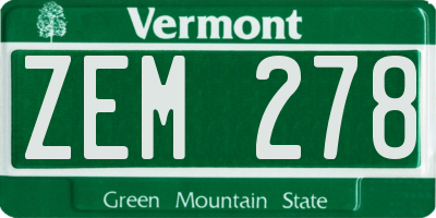 VT license plate ZEM278