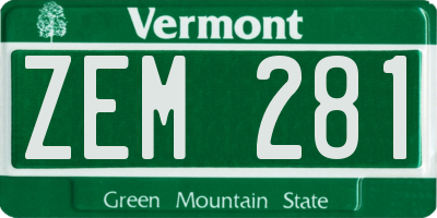 VT license plate ZEM281