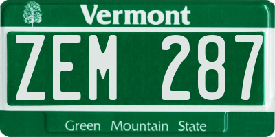 VT license plate ZEM287