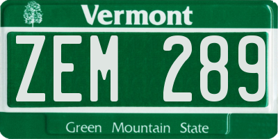 VT license plate ZEM289