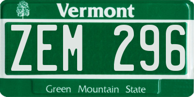 VT license plate ZEM296