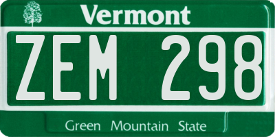 VT license plate ZEM298