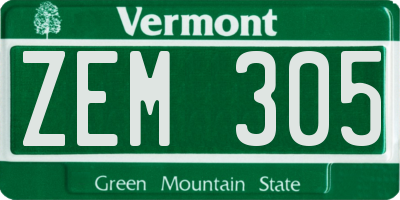 VT license plate ZEM305