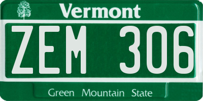 VT license plate ZEM306