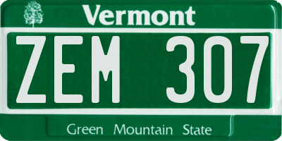 VT license plate ZEM307