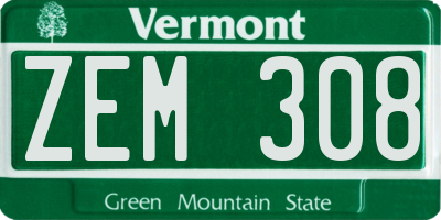 VT license plate ZEM308