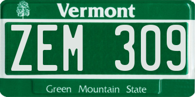 VT license plate ZEM309