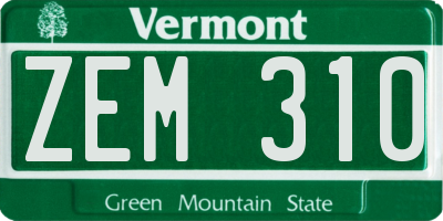 VT license plate ZEM310