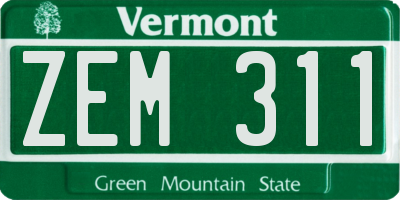 VT license plate ZEM311