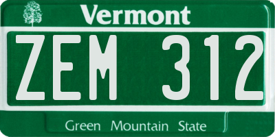 VT license plate ZEM312