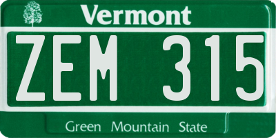 VT license plate ZEM315