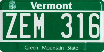 VT license plate ZEM316